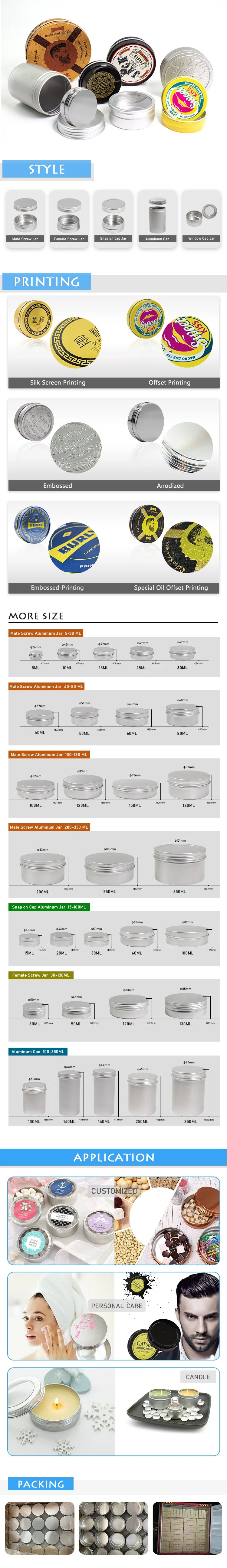 20g 40g 100g Empty Silver Cosmetics Cream Container Window Cap Metal Aluminum Jar Balm Bottle Tin Pot Can Gift for Tea